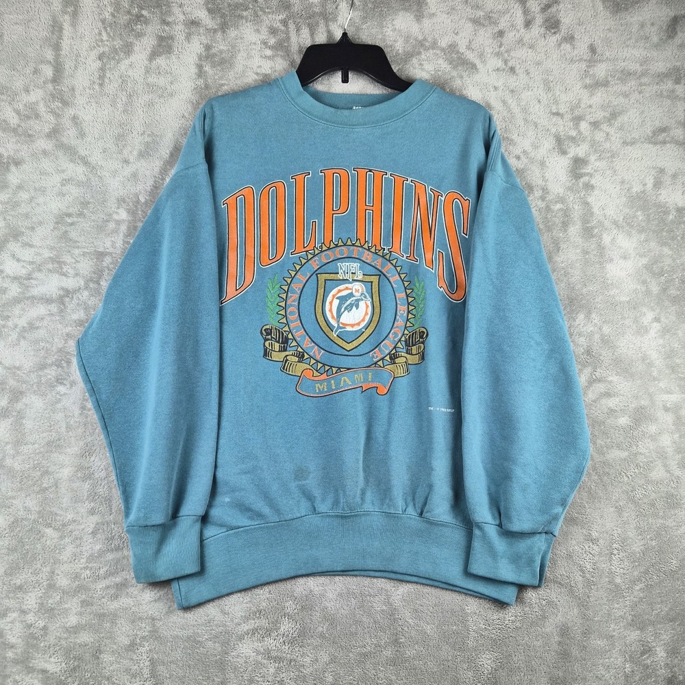 Vintage 1993 Miami Dolhpins Sweatshirt Large Teal NFL Made In USA 90s Nutmeg